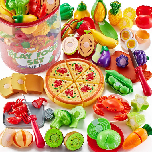 Shimirth 67pc pretend food set with storage bag for tidy playtime.