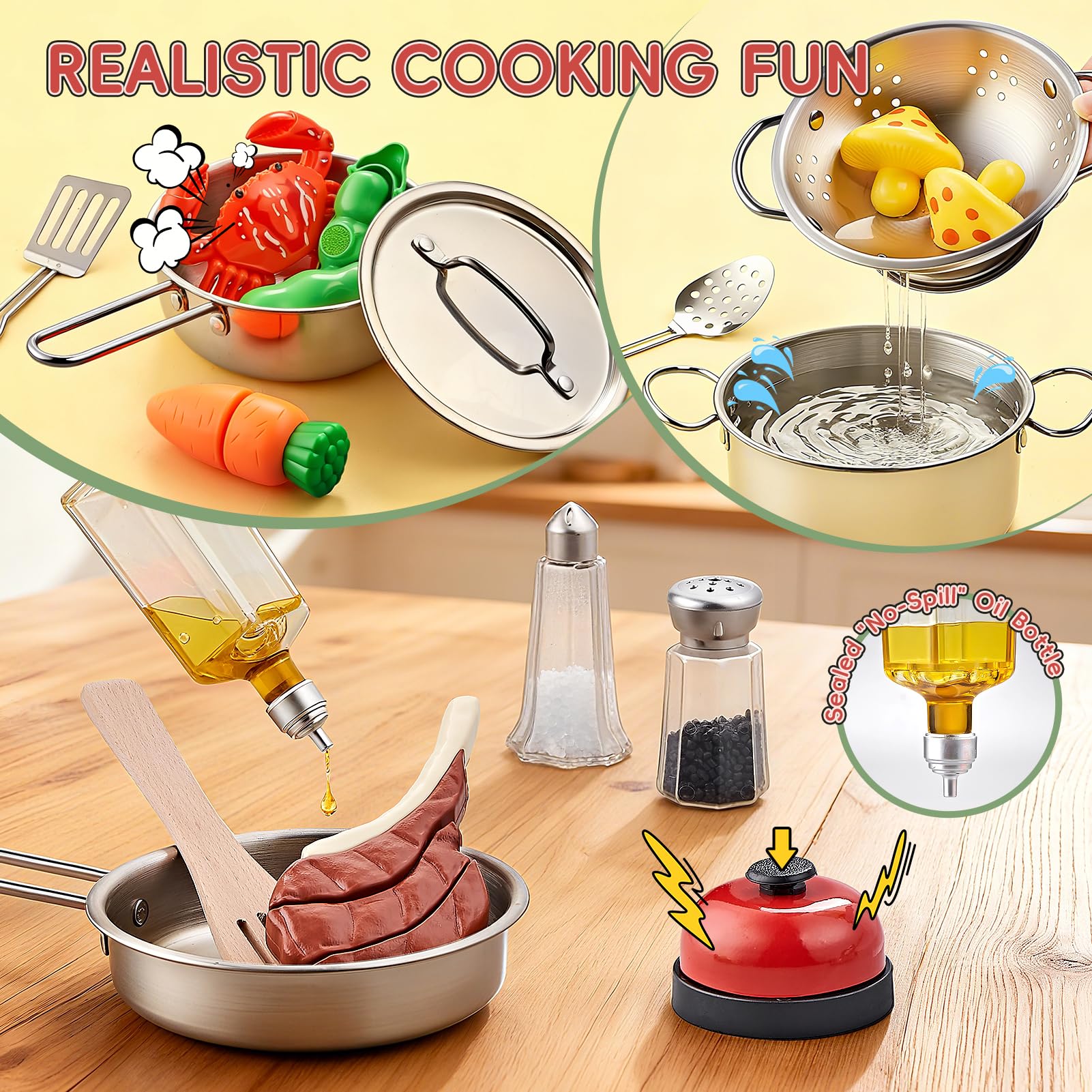 Shimirth Play Kitchen cuttable steak for multi-step role play.
