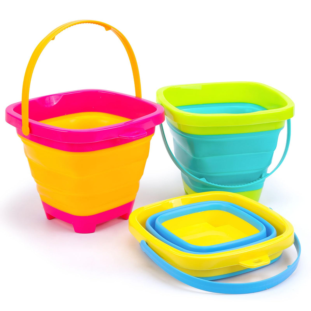 Shindel 3-pack foldable pail bucket package view for compact storage