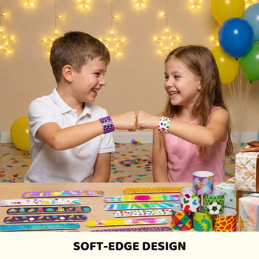 Shindel slap bracelets tie-dye design, vibrant rewards for classrooms.