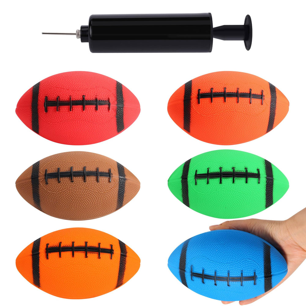 Shindel mini footballs in bright colors for backyard games and color recognition.
