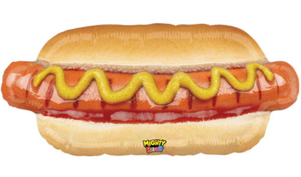 Shindigz Mighty Hot Dog Balloon 34-inch image, ideal for playful party décor and memorable photos.