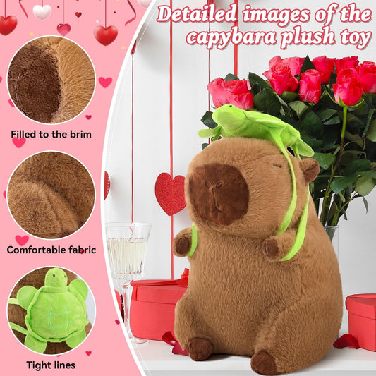 SHINUOER capybara plush with removable turtle backpack for portable comfort.