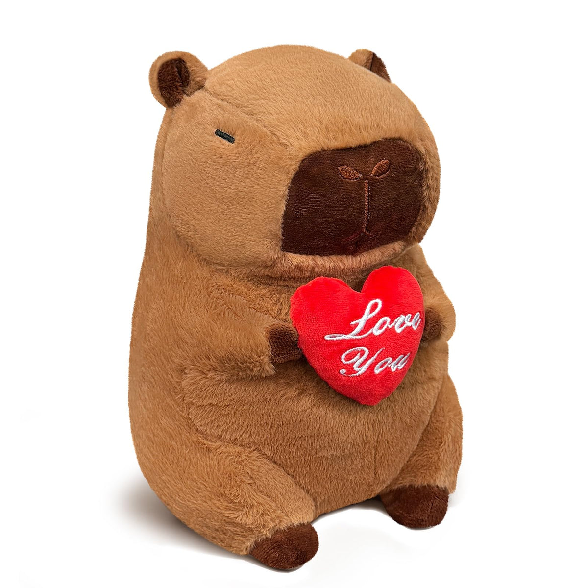 SHINUOER 12-inch capybara plush with heart, ideal Valentine decor.