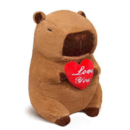 SHINUOER 12-inch capybara plush with heart, ideal Valentine decor.