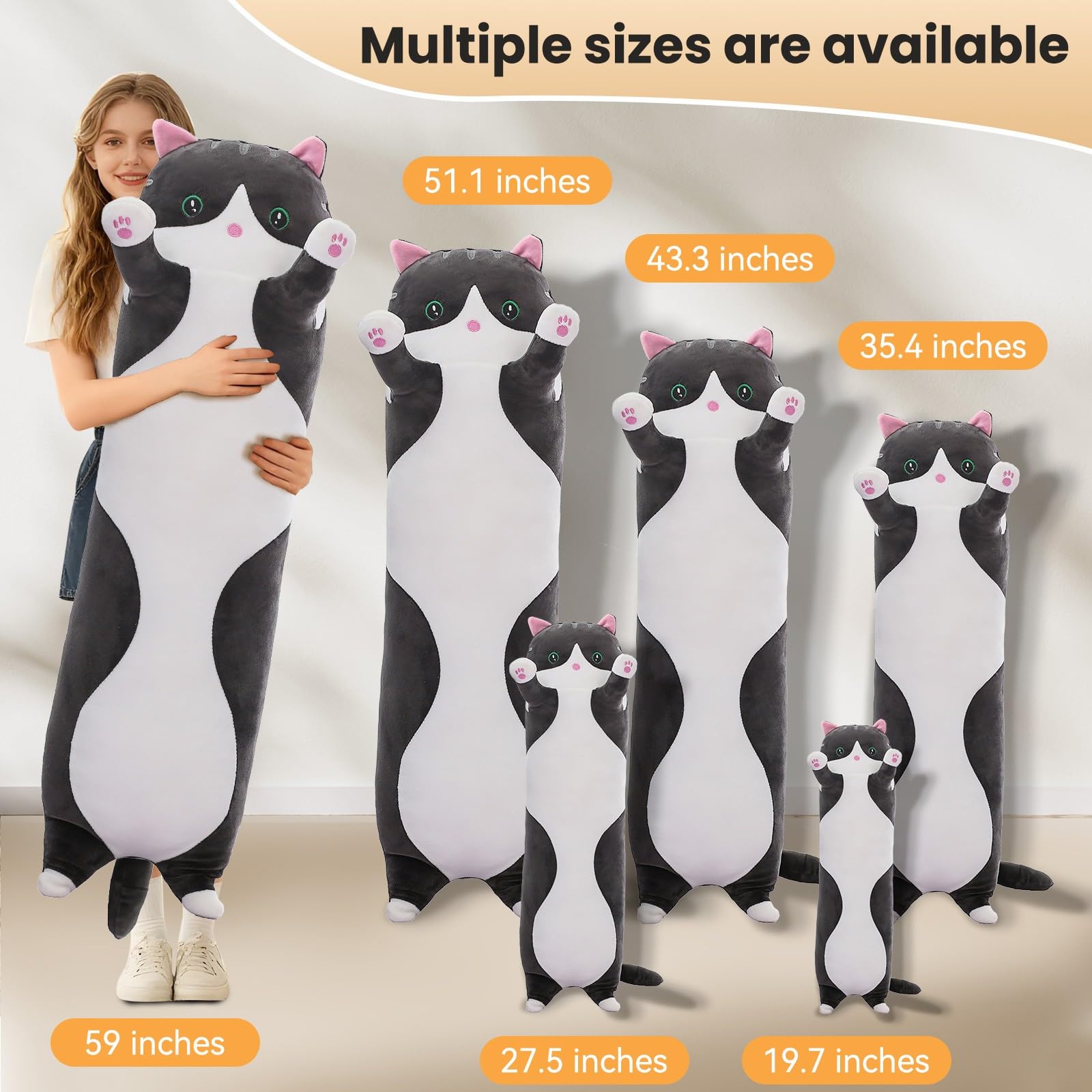 SHINUOER cat plush on bed demonstrates relaxing support and cozy comfort.