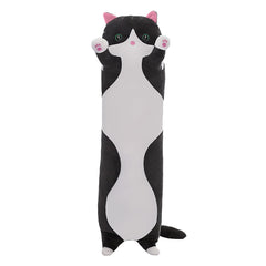 SHINUOER cat plush long body pillow close-up black fur showing plush softness.