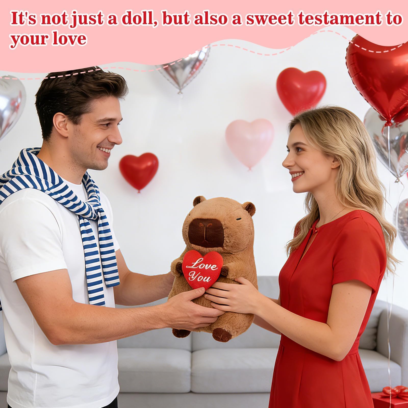 SHINUOER red-heart capybara plush as stylish Valentine’s Day decor.