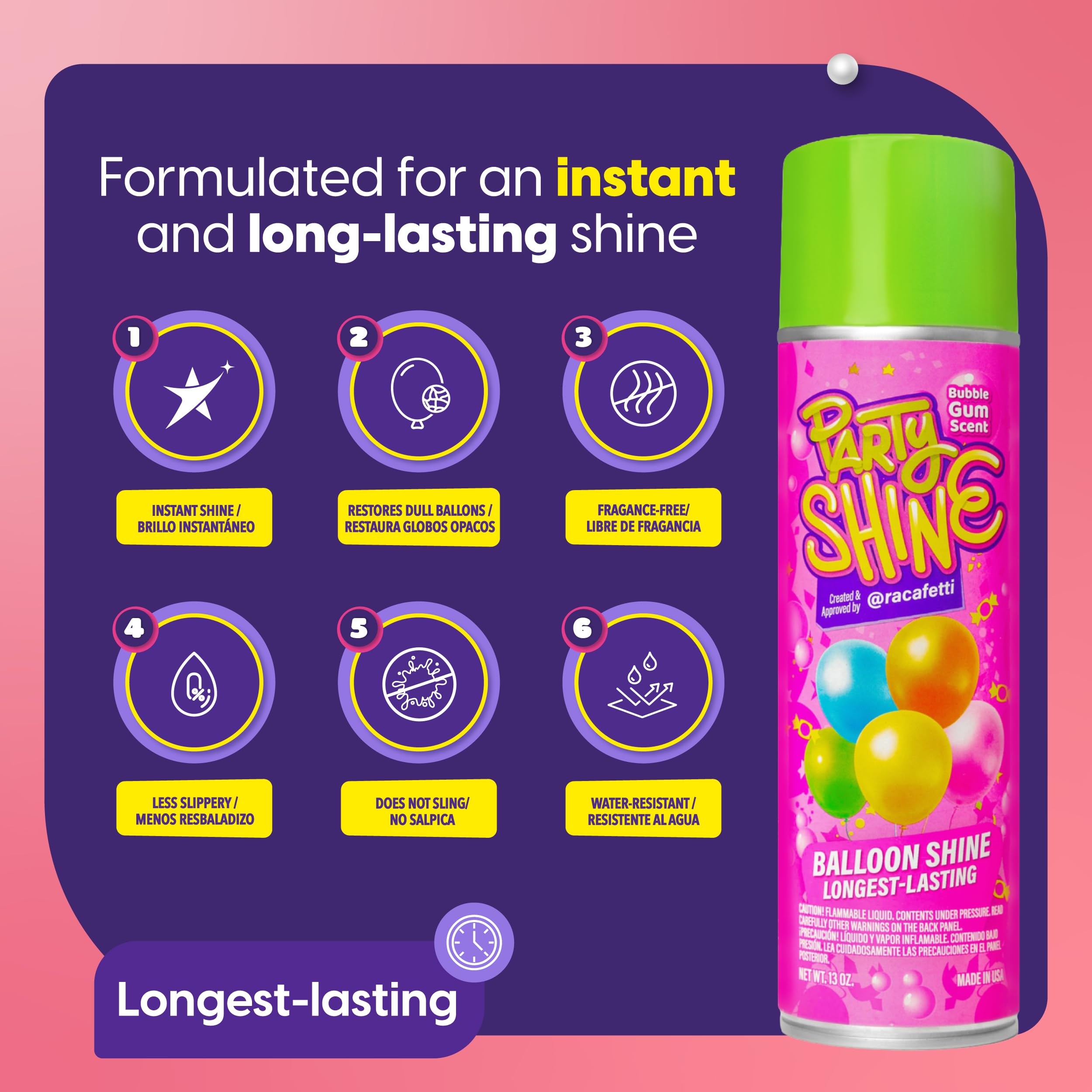 Shiny Fiesta Bubble Gum scent enhances balloons for festive atmospheres.