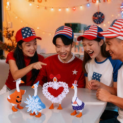 Shinylin desk goose outfits sparkle for Christmas displays on desks or porches.