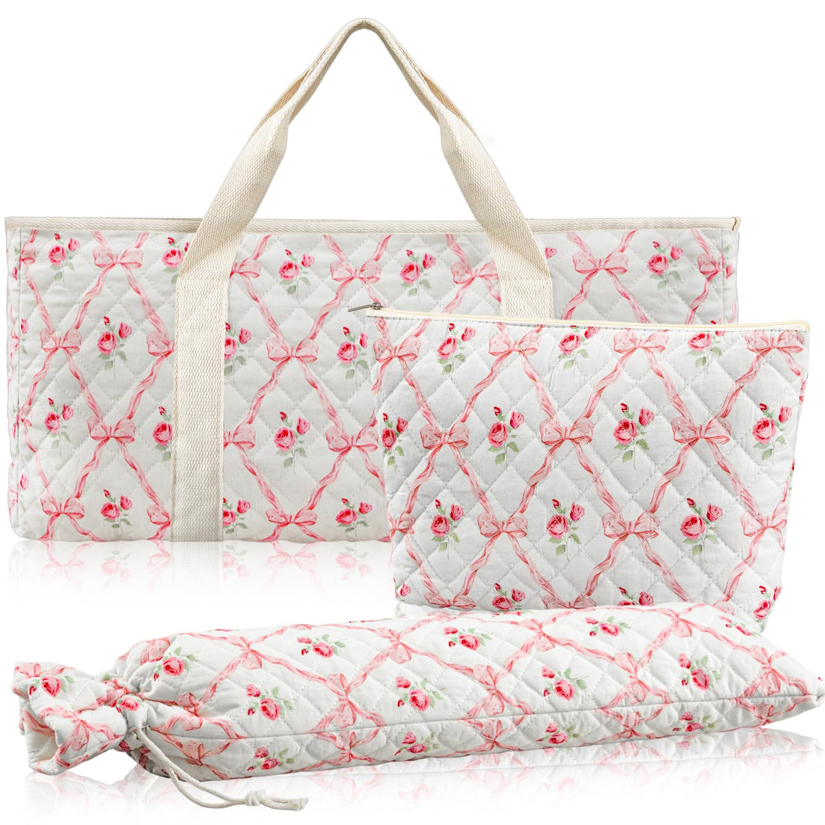 Shinylin mahjong bag with pink bow, large interior for a full set