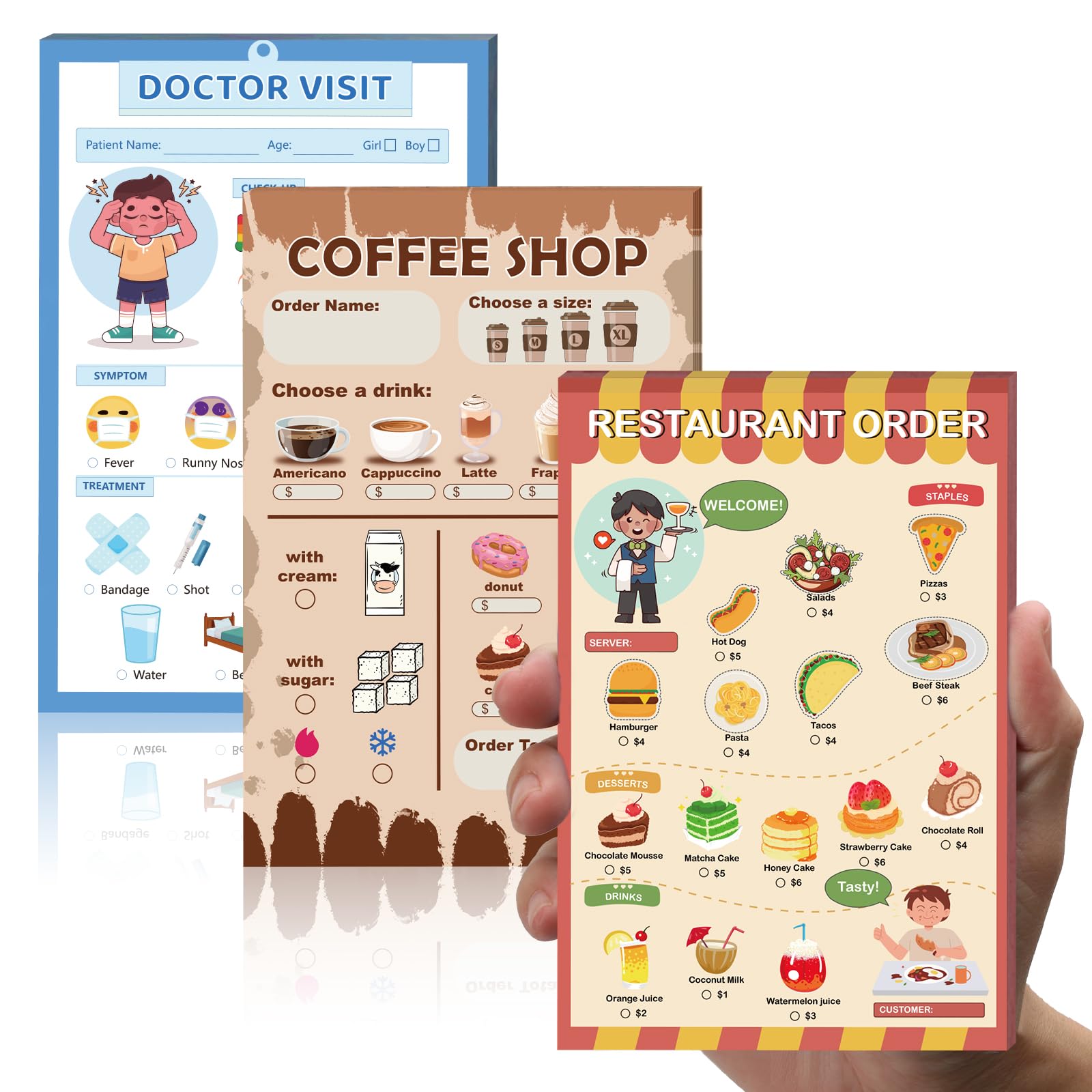 SHIQIKEJIPTY restaurant menu notepad for kid-friendly pretend play and ordering practice