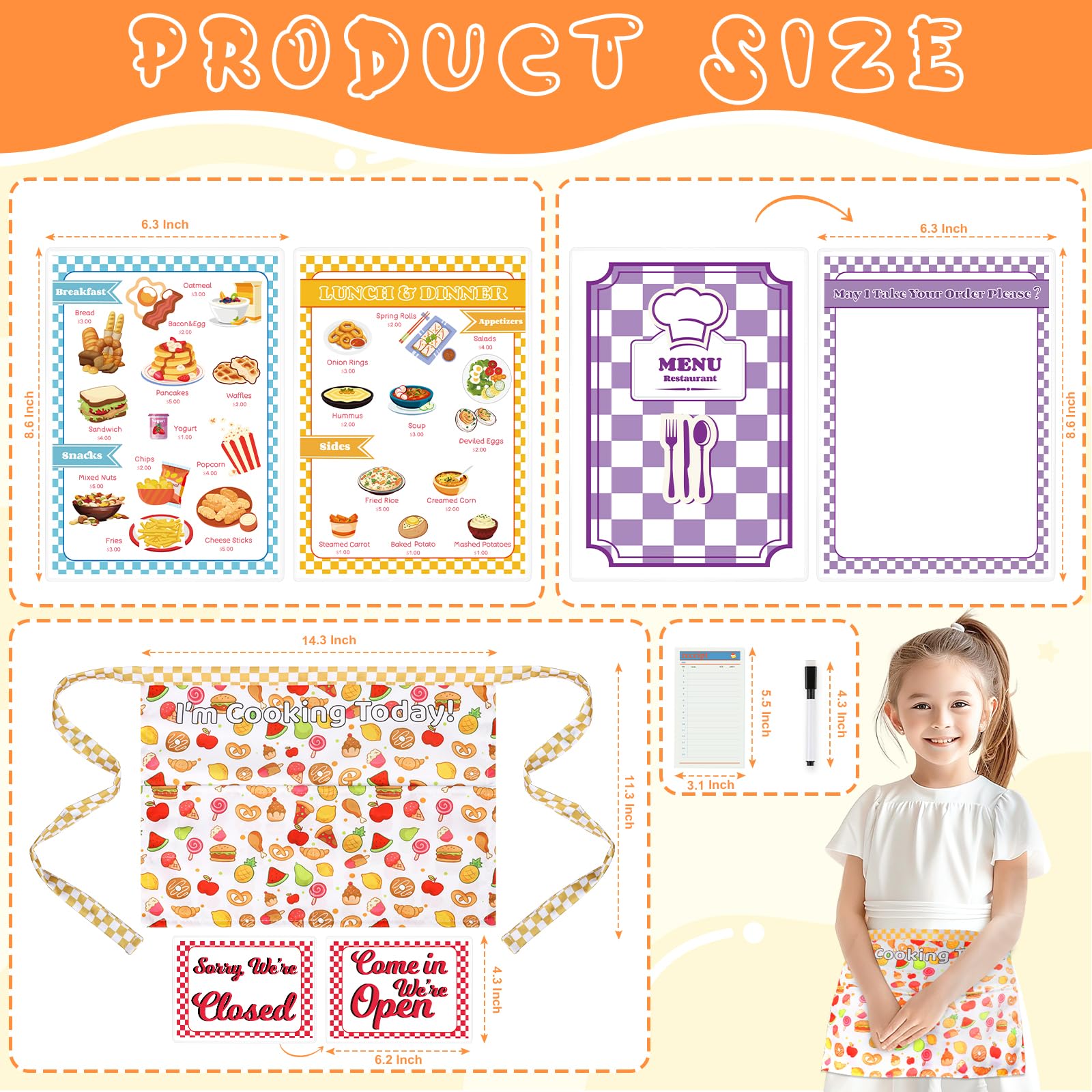 SHIQIKEJIPTY color menus for kids enhance pretend dining and early math practice.