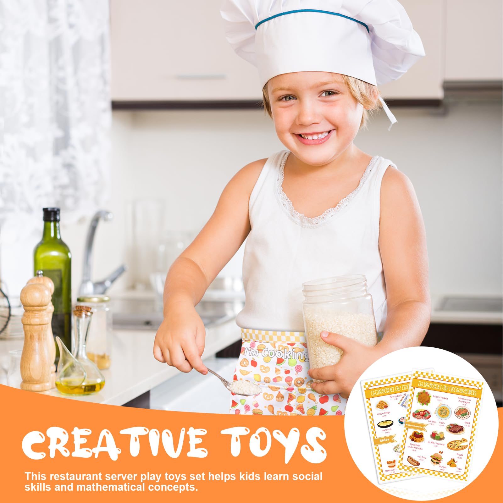 SHIQIKEJIPTY kids waiter apron with pockets supports prop organization.