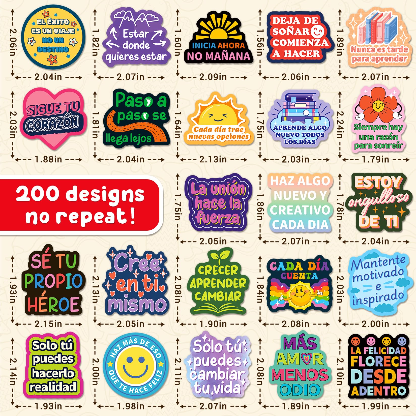 Shizvaeus 200pcs stickers with uplifting phrases for journals and scrapbooks.