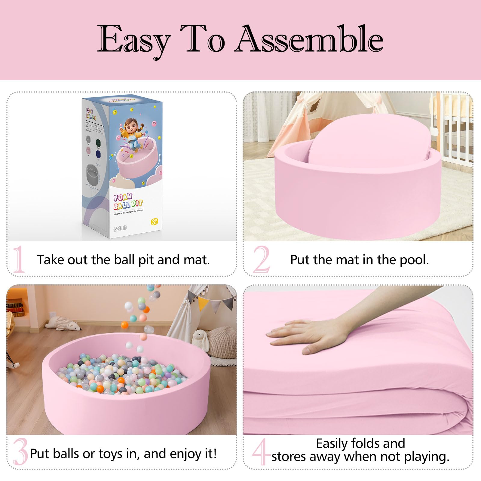 SHJADE ball pit pink round cover with zipper for easy cleaning
