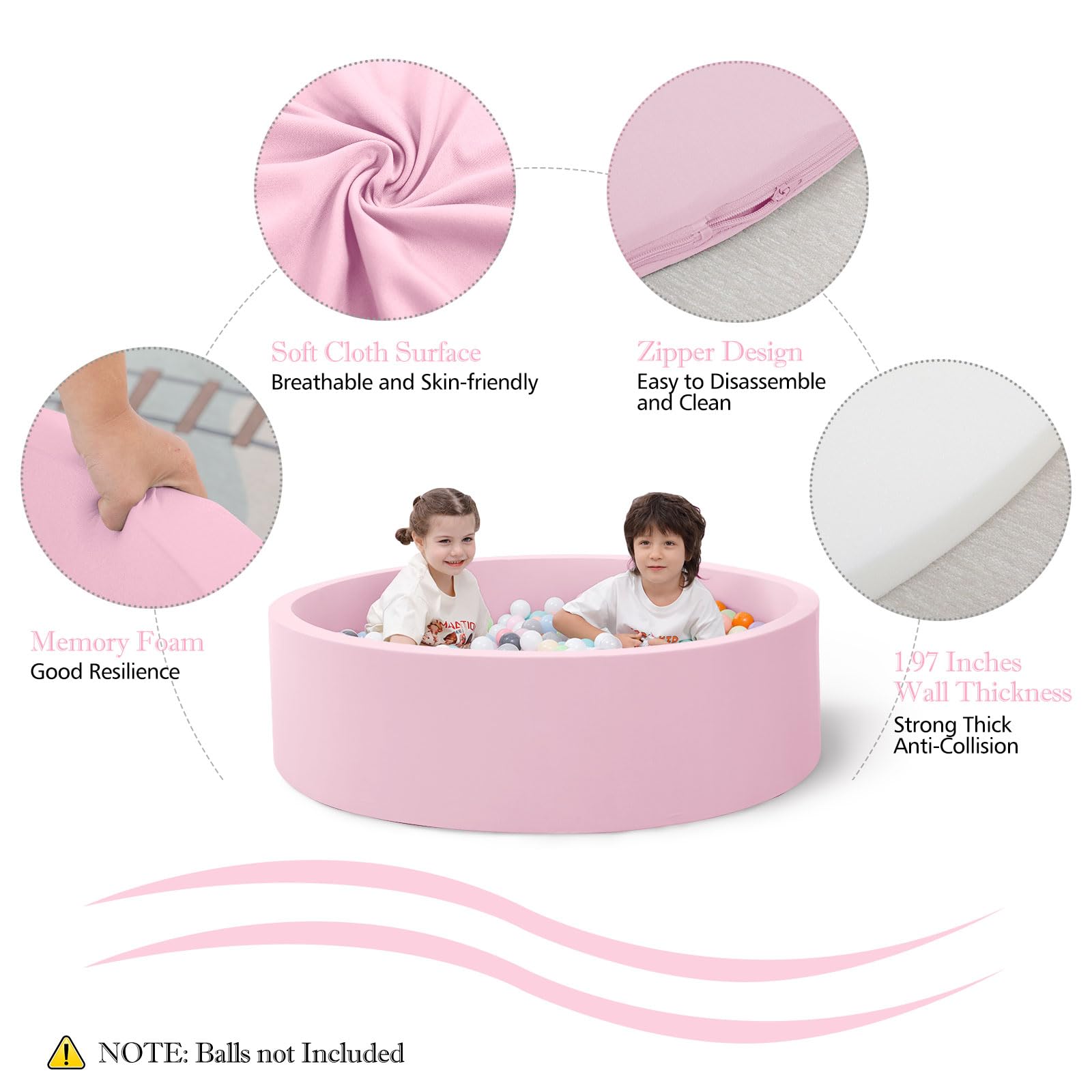 SHJADE ball pit pink round foam core emphasizes cushioned, gentle play
