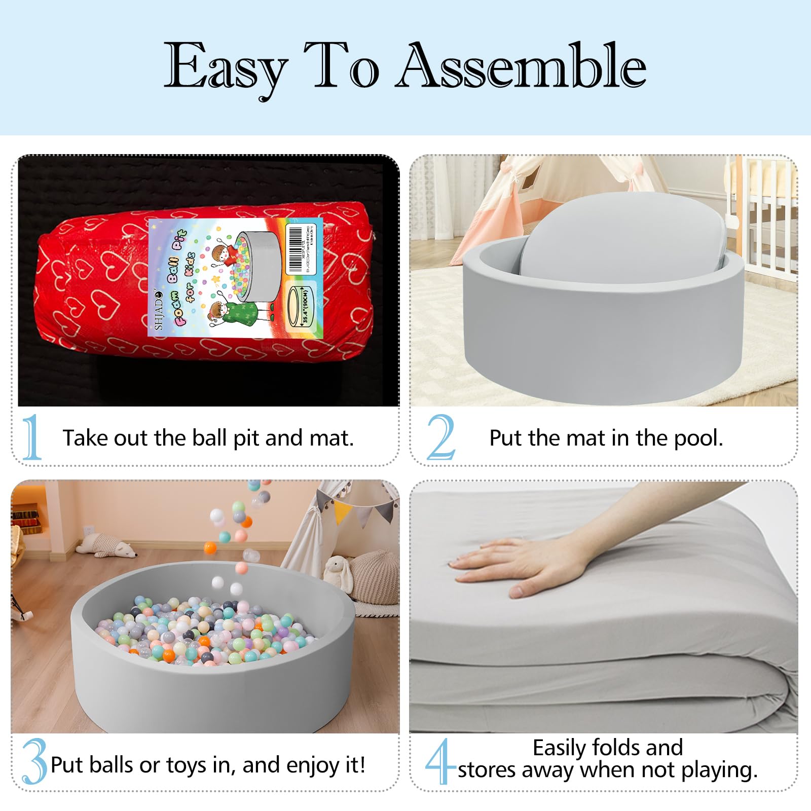 SHJADE ball pit removable cover enables easy cleaning after play.