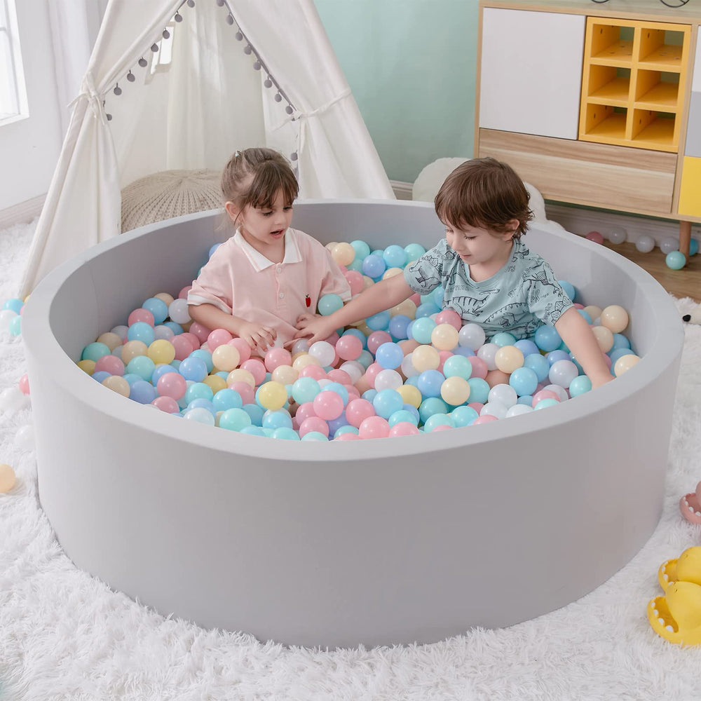 SHJADE foam ball pit exterior view highlights sturdy grey design for indoor fun.