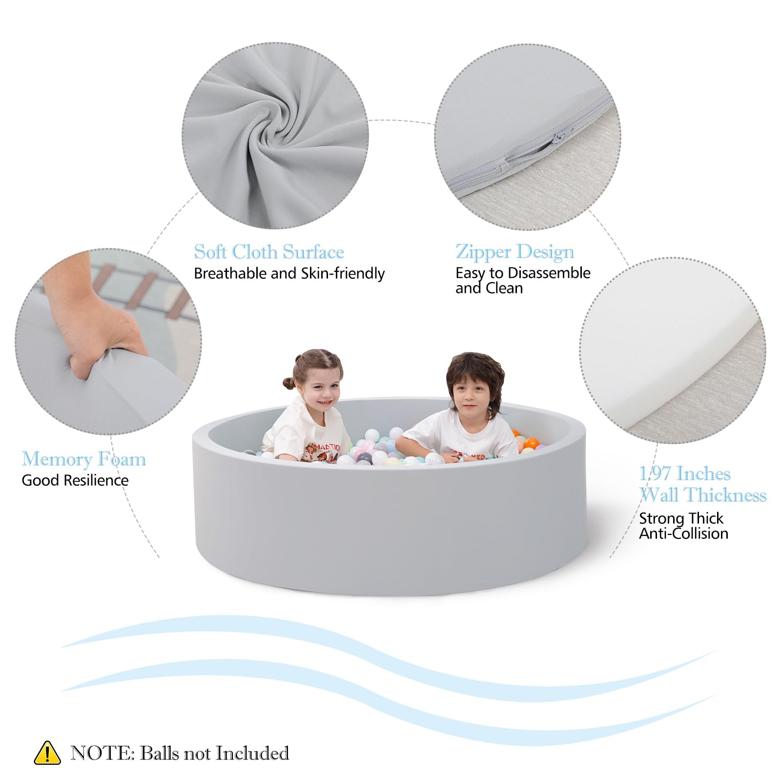 SHJADE foam ball pit grey interior cushion emphasizing soft comfort for toddlers