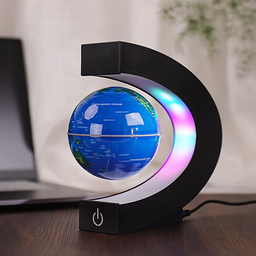 Shoclematirul C-shape stand glows blue for ambient lighting.