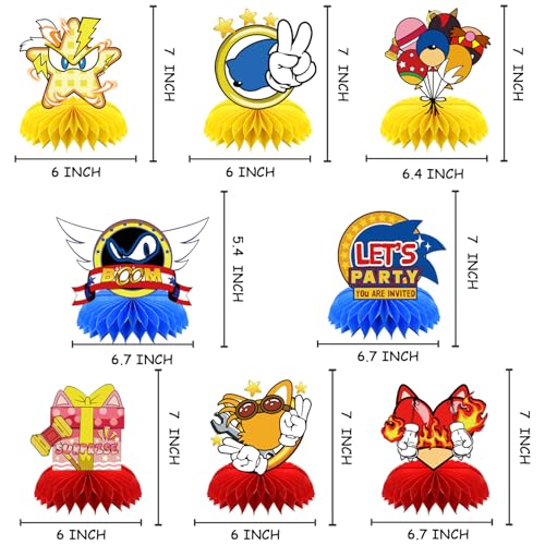 SHONHONG blue hedgehog honeycomb toppers with double-sided designs for vibrant parties.