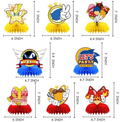 SHONHONG blue hedgehog honeycomb toppers with double-sided designs for vibrant parties.