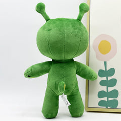 Shontay Alien plush toy used as a pillow for naps and travel.