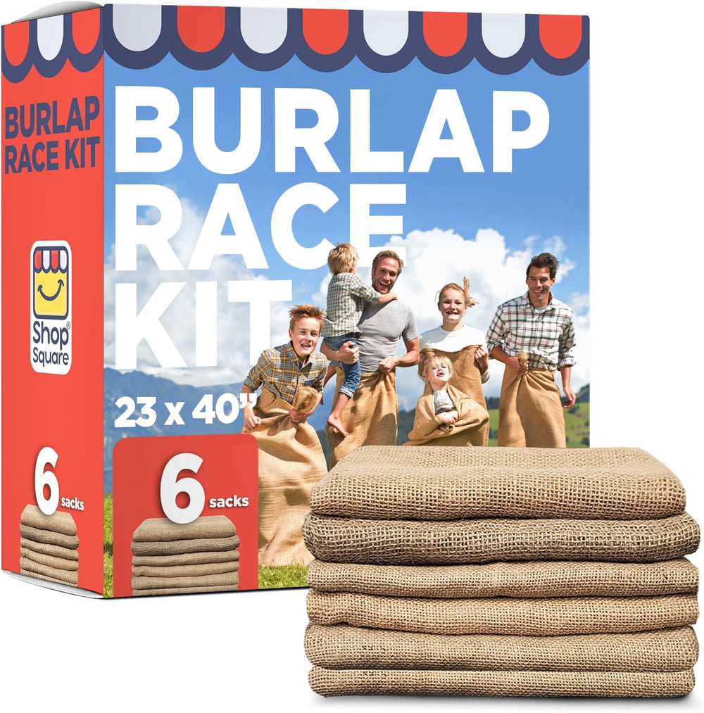 Shop Square potato sack race bags in action for field days and parties.