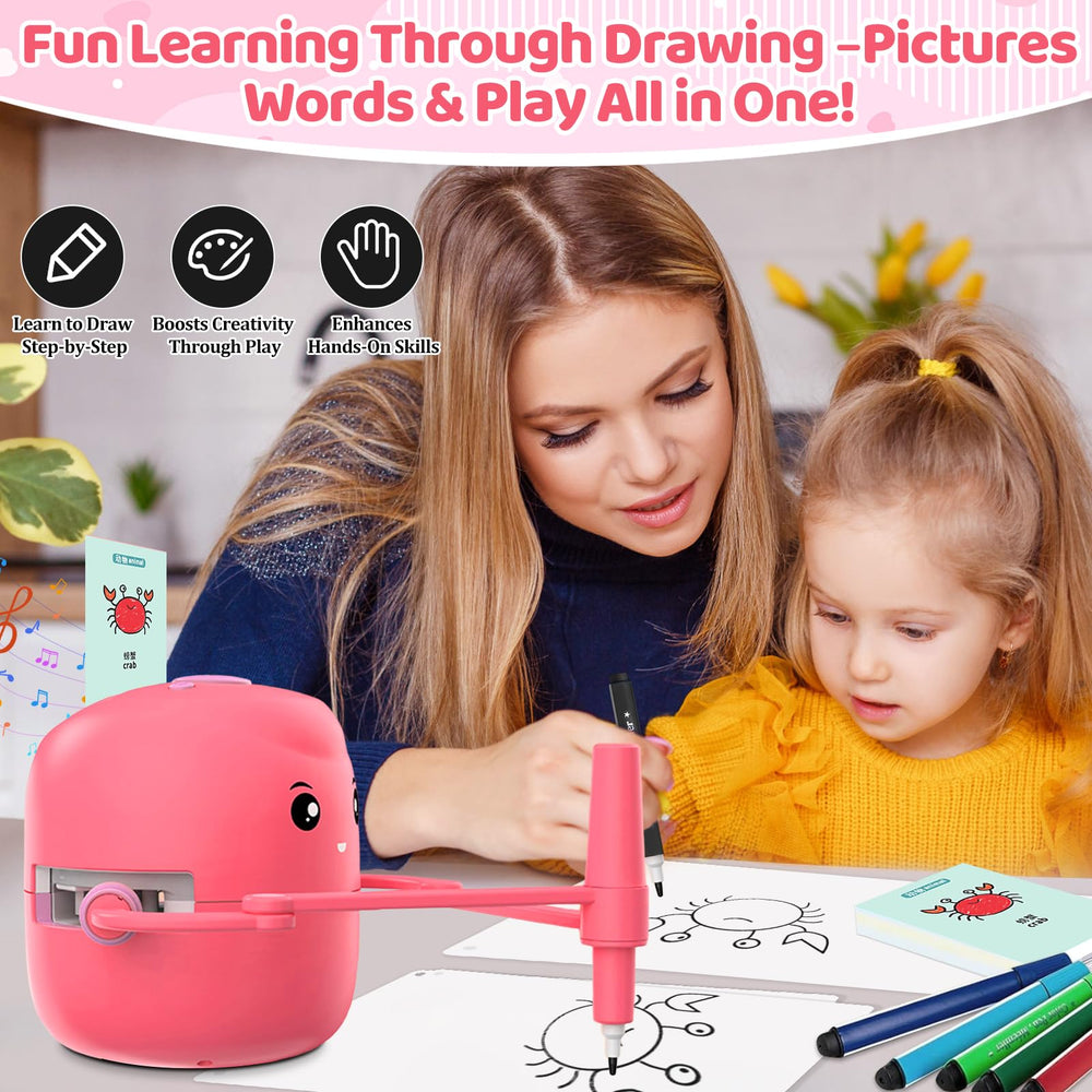 Shovira drawing robot card-insertion action guides kids through step-by-step drawing