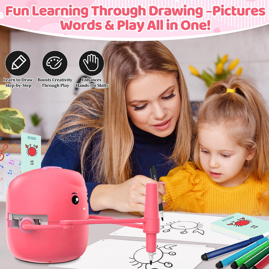 Shovira drawing robot card-insertion action guides kids through step-by-step drawing