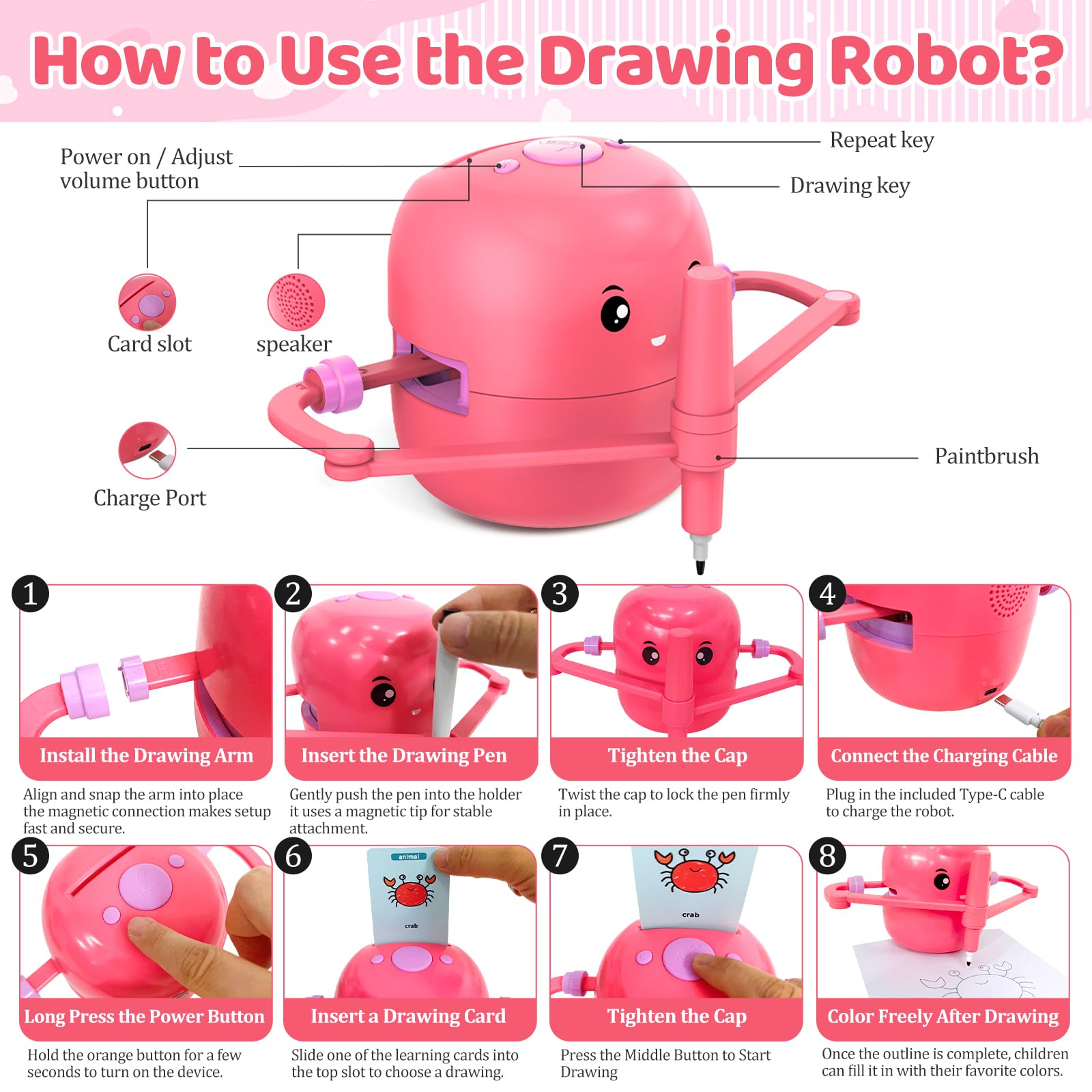 Shovira drawing robot learning-cards showcase 150 themed prompts for exploration