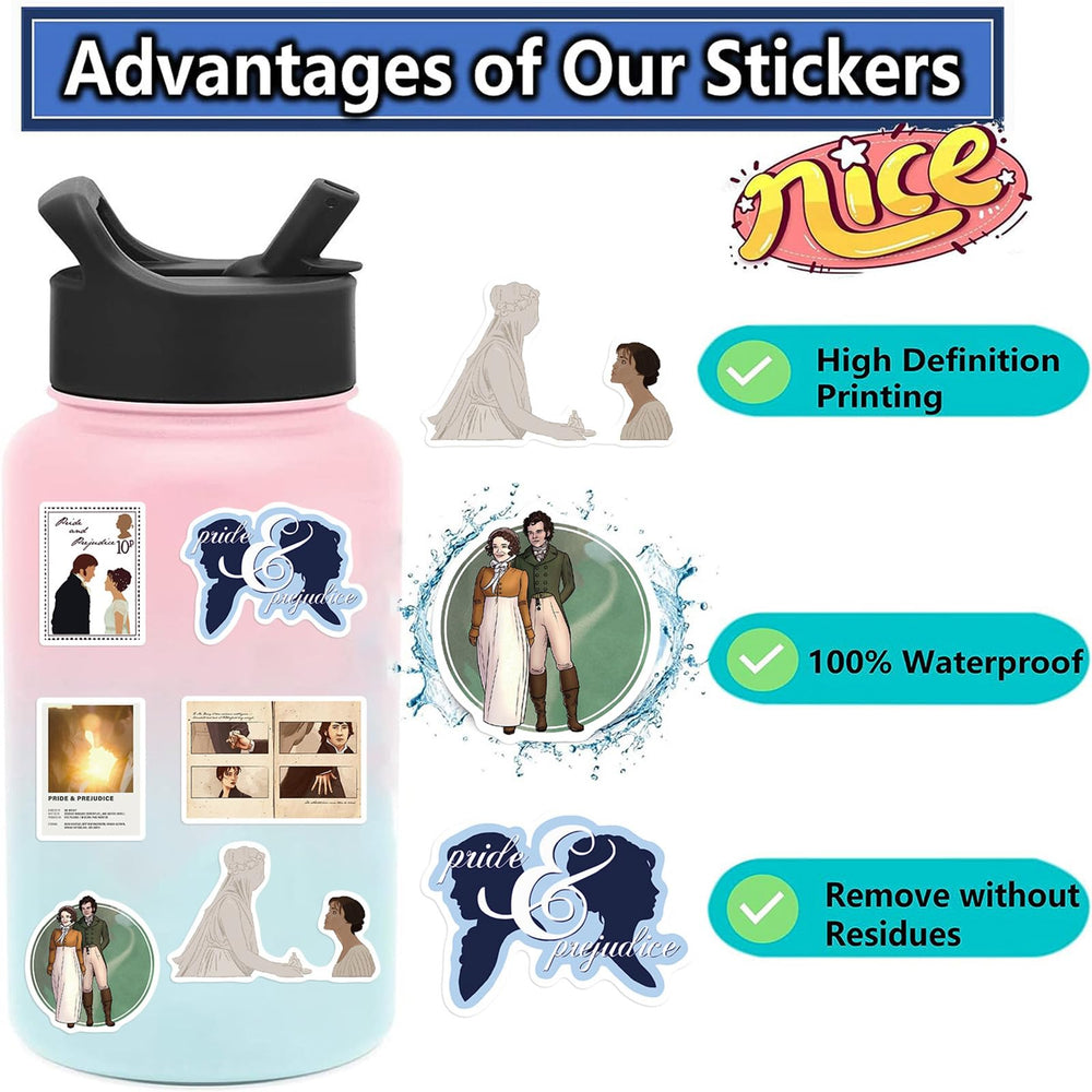 Showsup Pride and Prejudice stickers on laptop with fandom flair and durability
