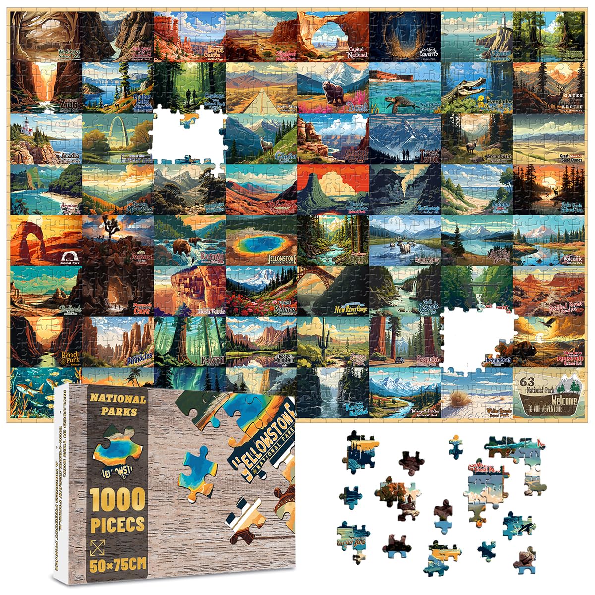 SHOXREM 1000-piece National Parks puzzle box front showing vibrant artwork for relaxation