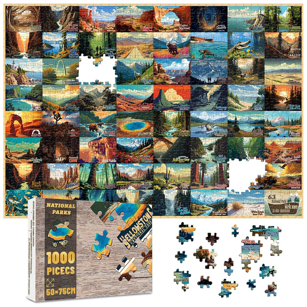 SHOXREM 1000-piece National Parks puzzle box front showing vibrant artwork for relaxation