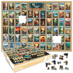 SHOXREM puzzle box front with vintage travel art for quiet evenings