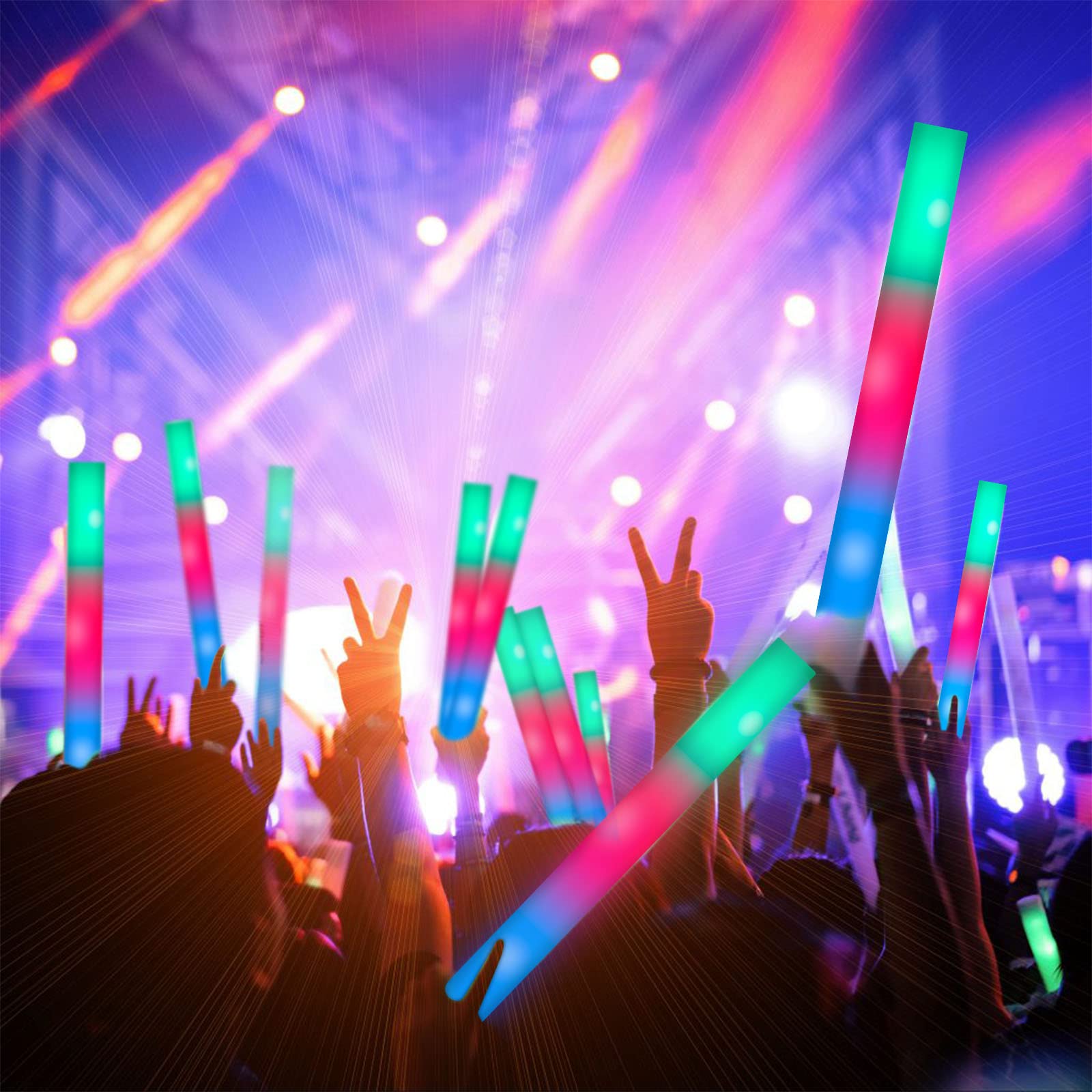 SHQDD foam glow sticks showcase 3 modes: quick, slow, or alternating flashing.