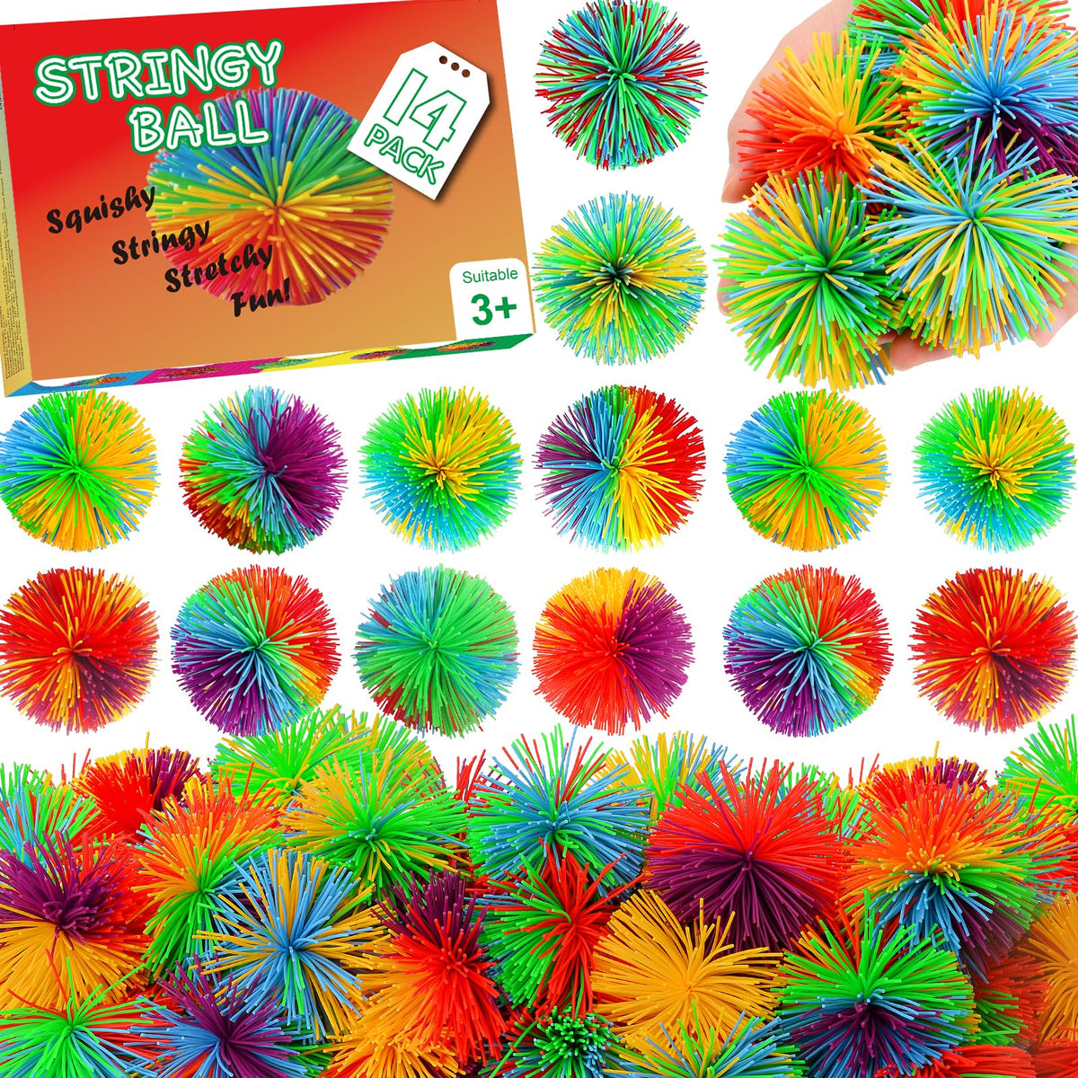SHQDD rainbow stringy balls pack for colorful sensory play and focus.