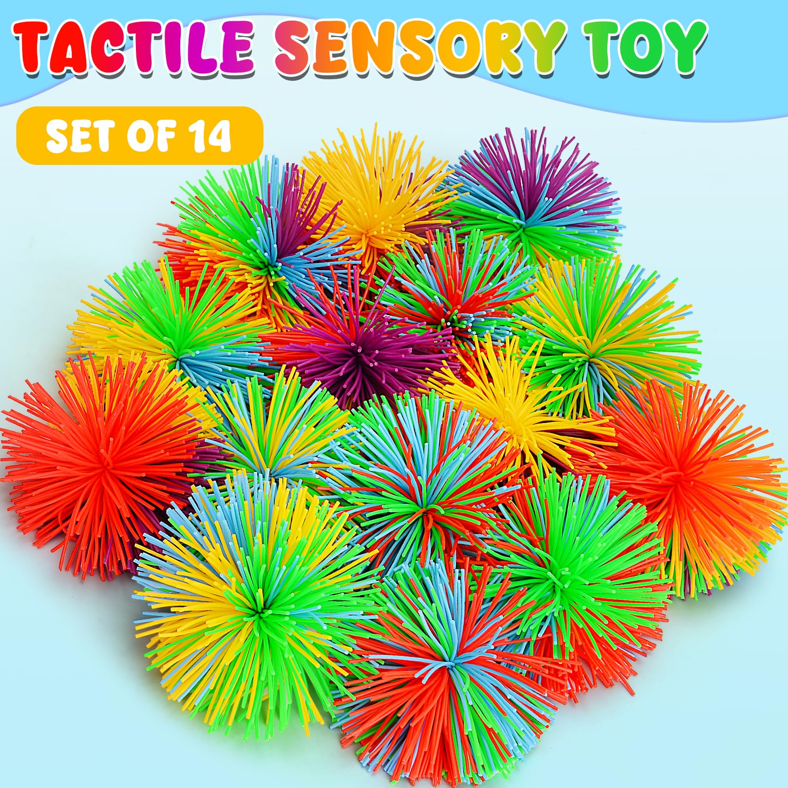 Close-up of SHQDD textured stringy balls for tactile exploration.