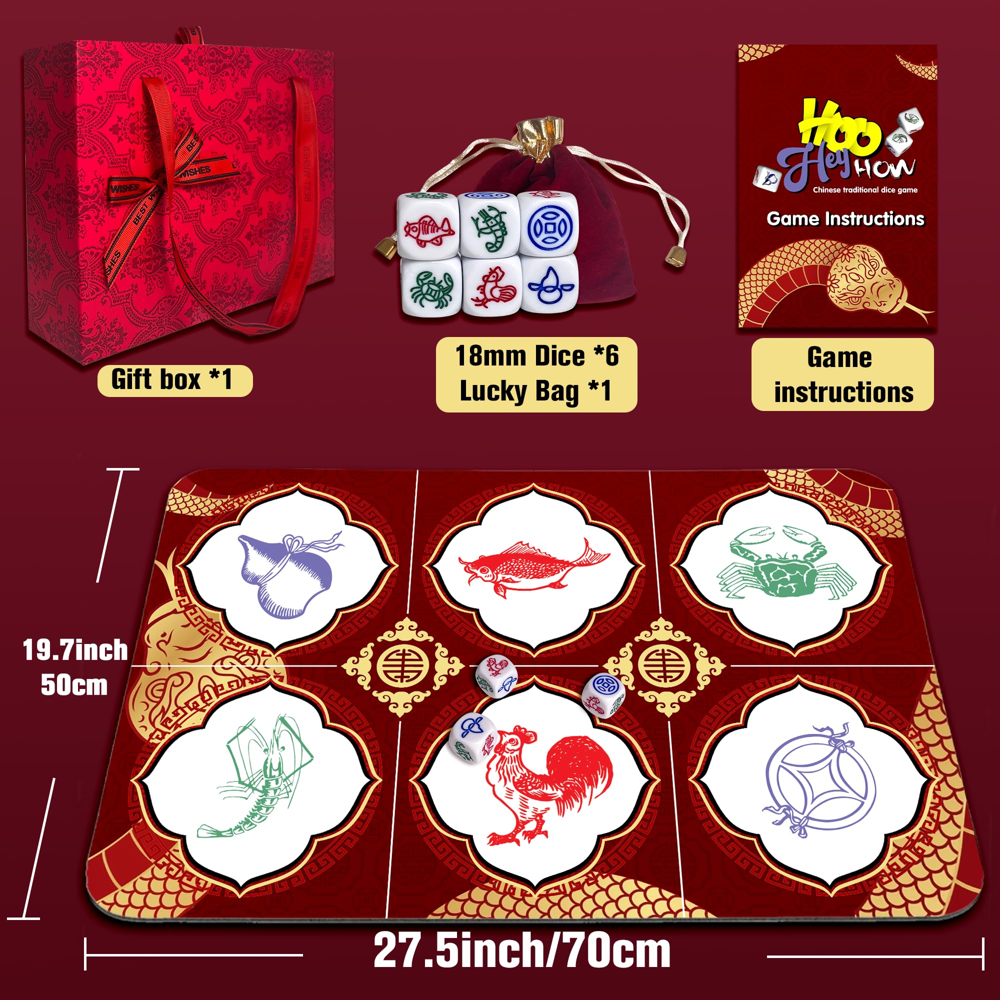 SHSEEN Bau Cua six premium dice for easy reading during play.