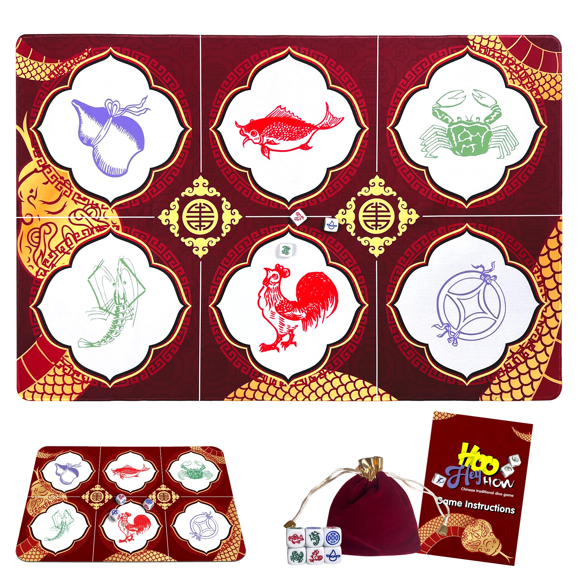 SHSEEN Bau Cua game mat in luxurious gold and red for festive family game night.