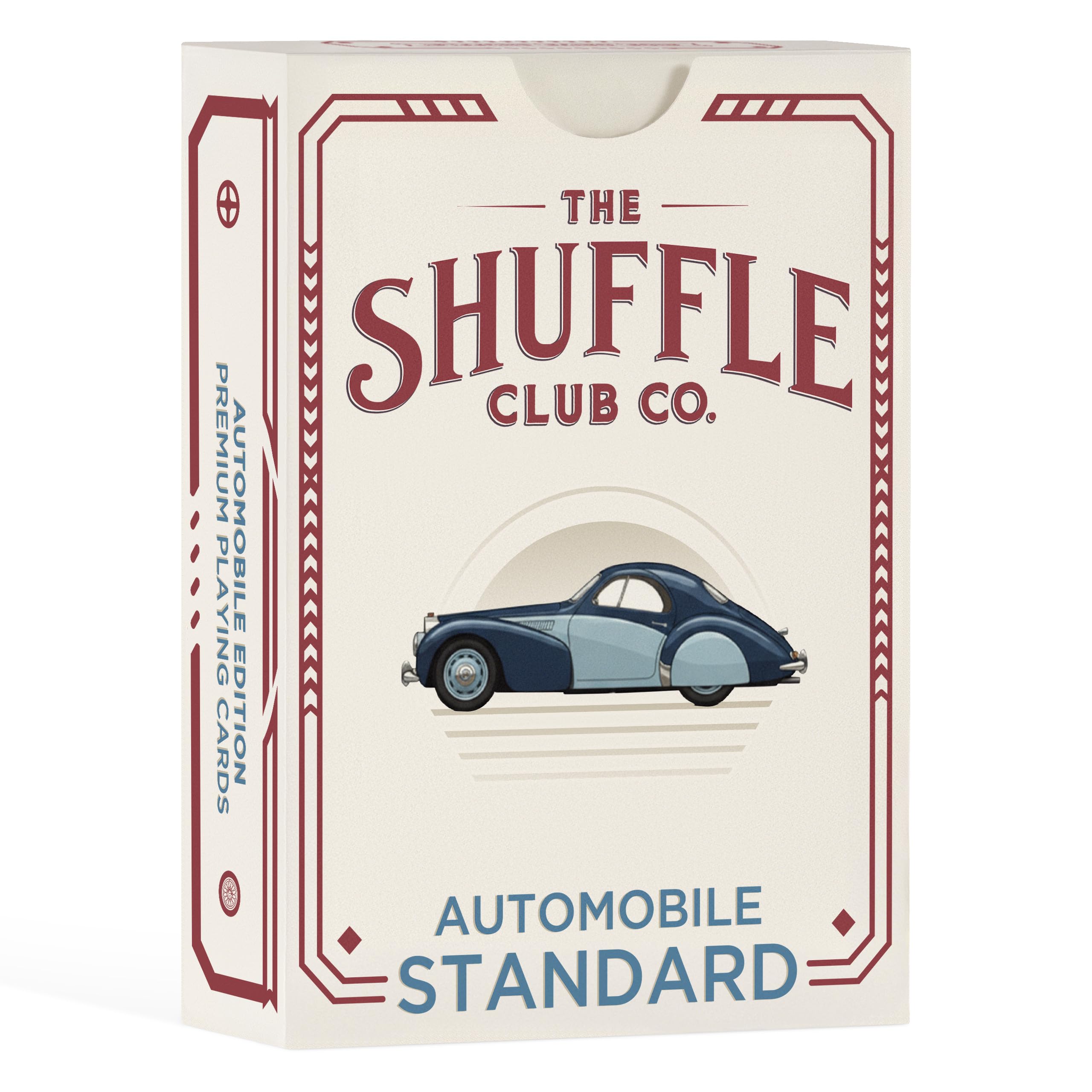 Shuffle Club Auto Playing Cards featuring car artwork across the deck.