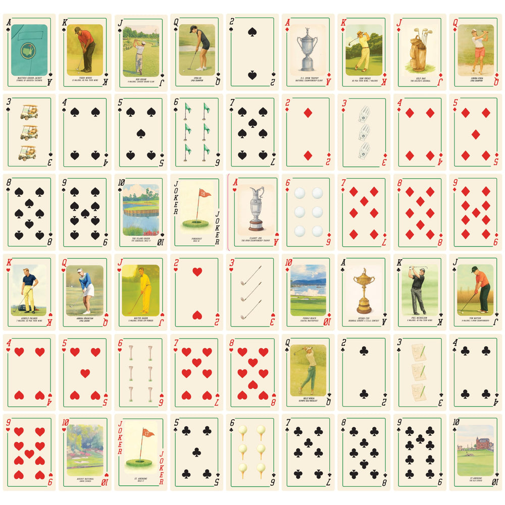Shuffle Club display-worthy deck showcases collectible golf-themed artwork.