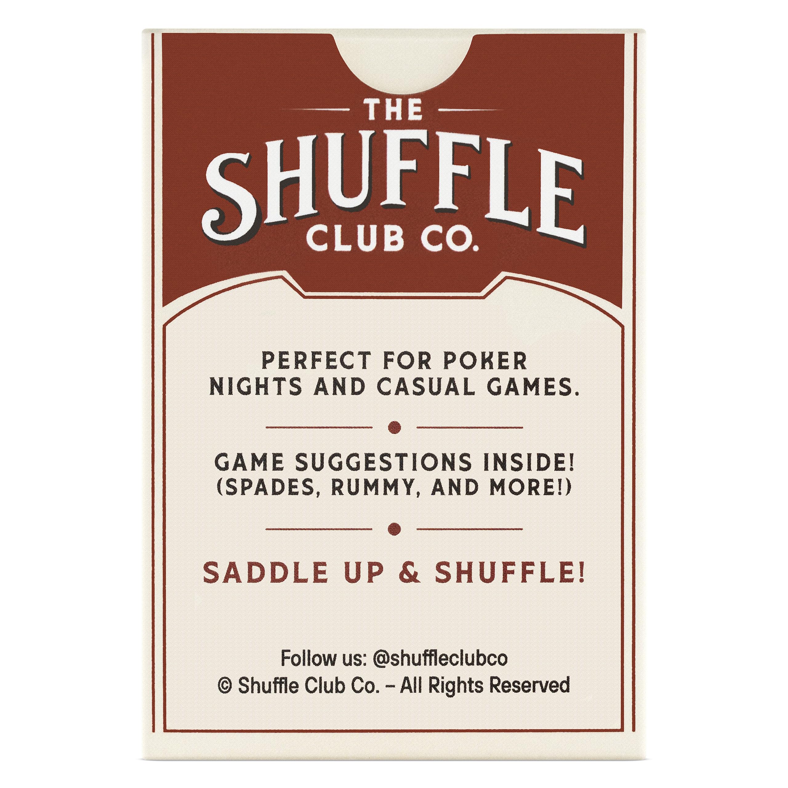 Shuffle Club Western deck tuck box art creates an unforgettable unboxing moment.