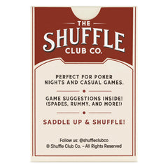 Shuffle Club Western deck tuck box art creates an unforgettable unboxing moment.