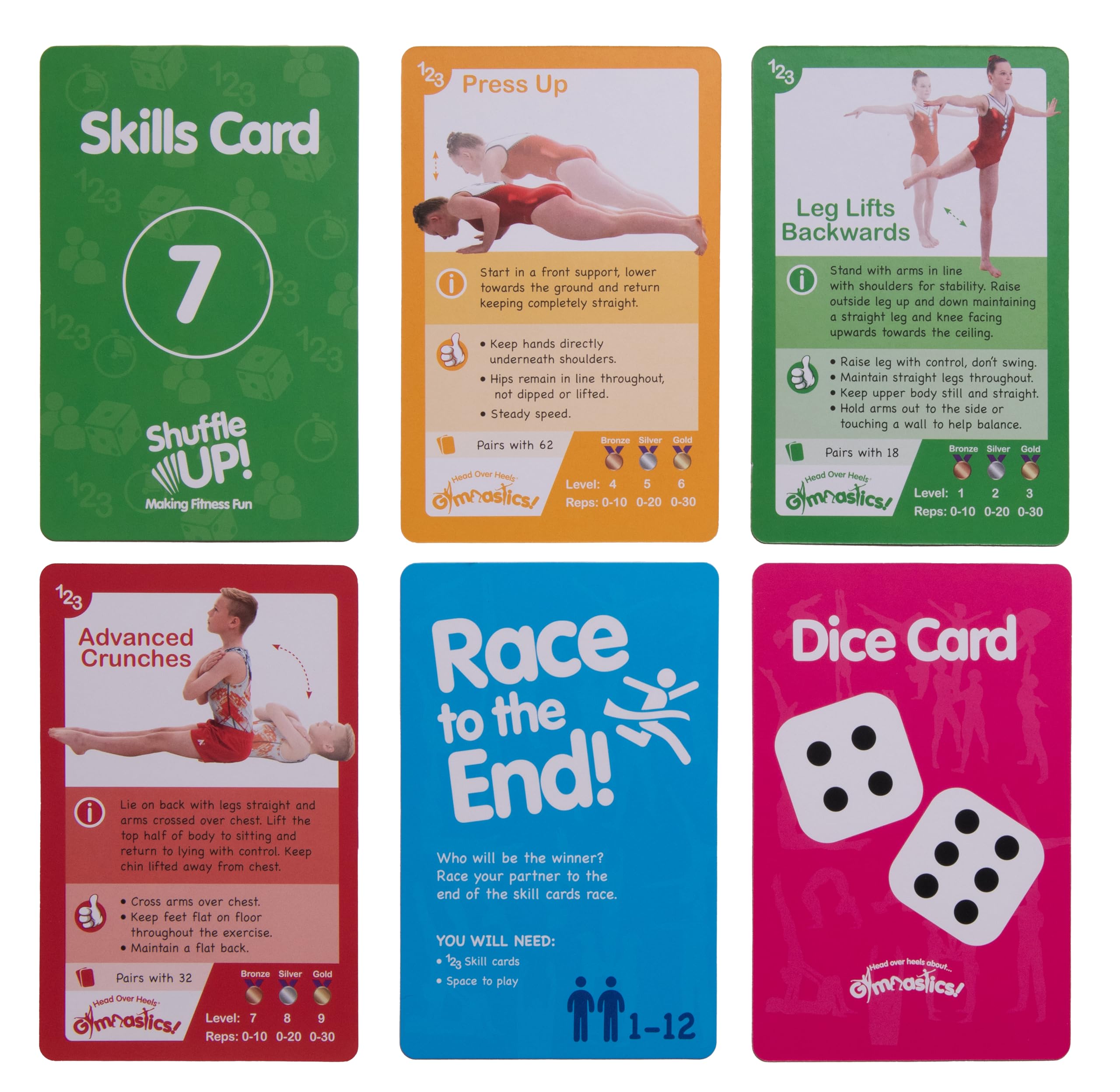 Shuffle Up Gymnastics Card Games dice pack supports easy rule variations and teamwork