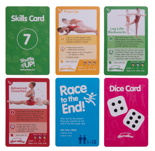Shuffle Up Gymnastics Card Games dice pack supports easy rule variations and teamwork