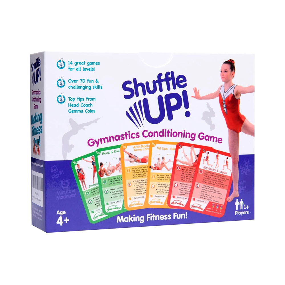 Shuffle Up Gymnastics Card Games skill cards spread for active play and coordination