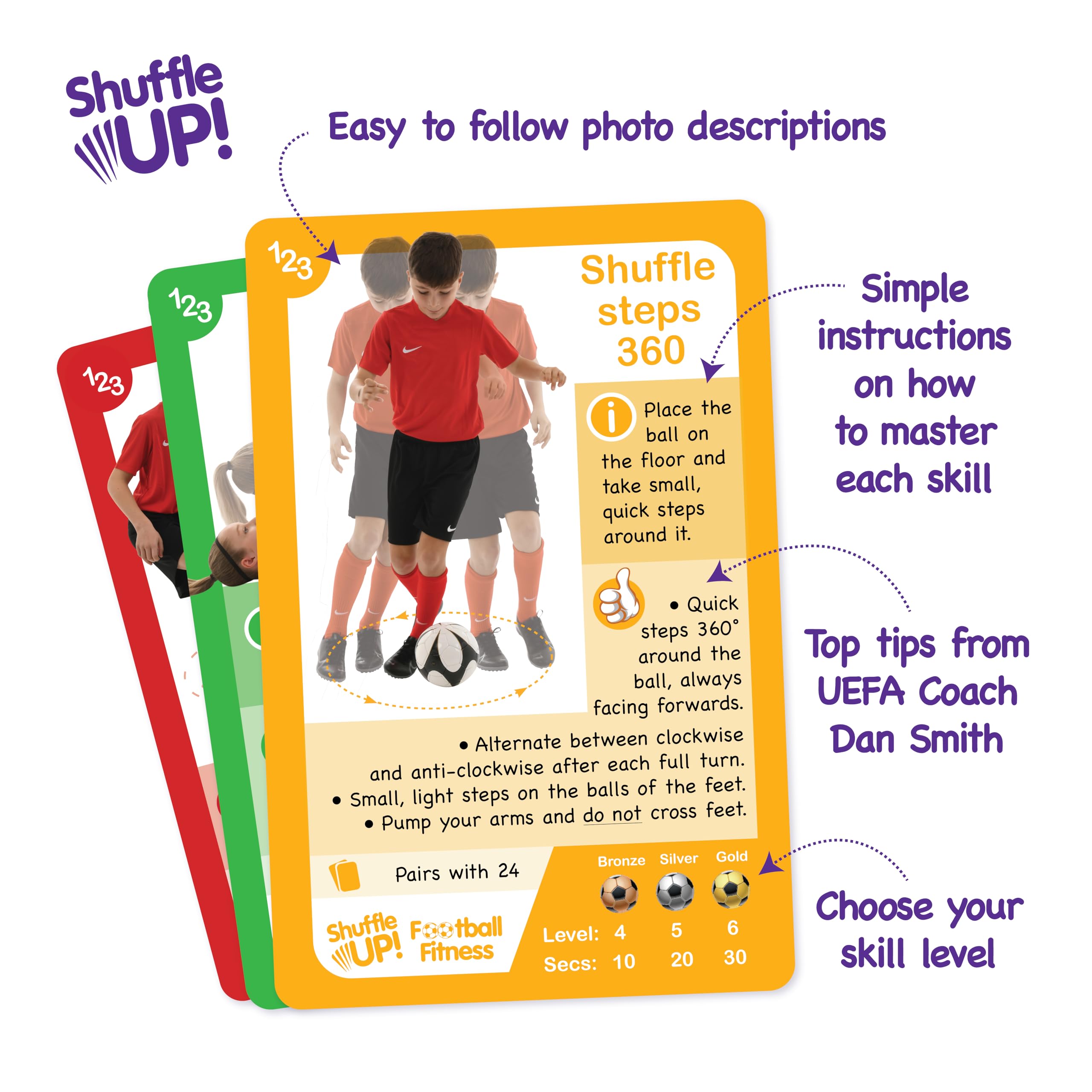 Shuffle Up Soccer Card Games: larger cards improve visibility for young players
