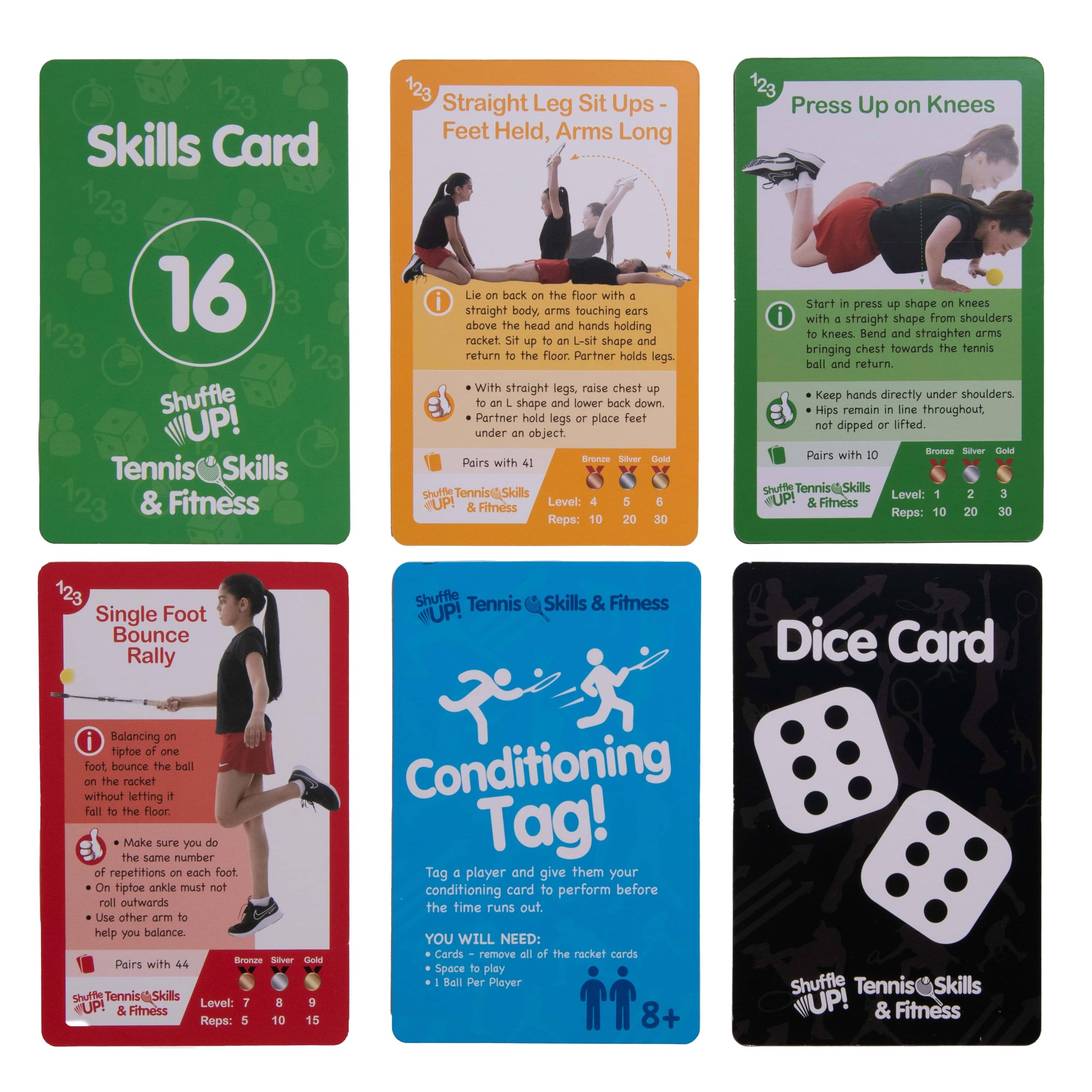Shuffle Up Tennis Card Games multiskill development promotes core stability through fun challenges.